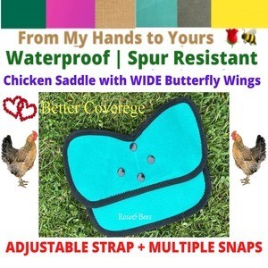 Chicken Saddle - Rose & Bees wide butterfly wings