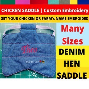 denim custom name Chicken Saddle - Rose & Bees