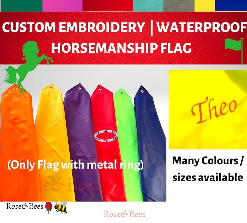 Custom Name Embroidery | Natural Horsemanship Training Flag | Equin Grooming | Horse Development | Ripstop Nylon Flag and Ring