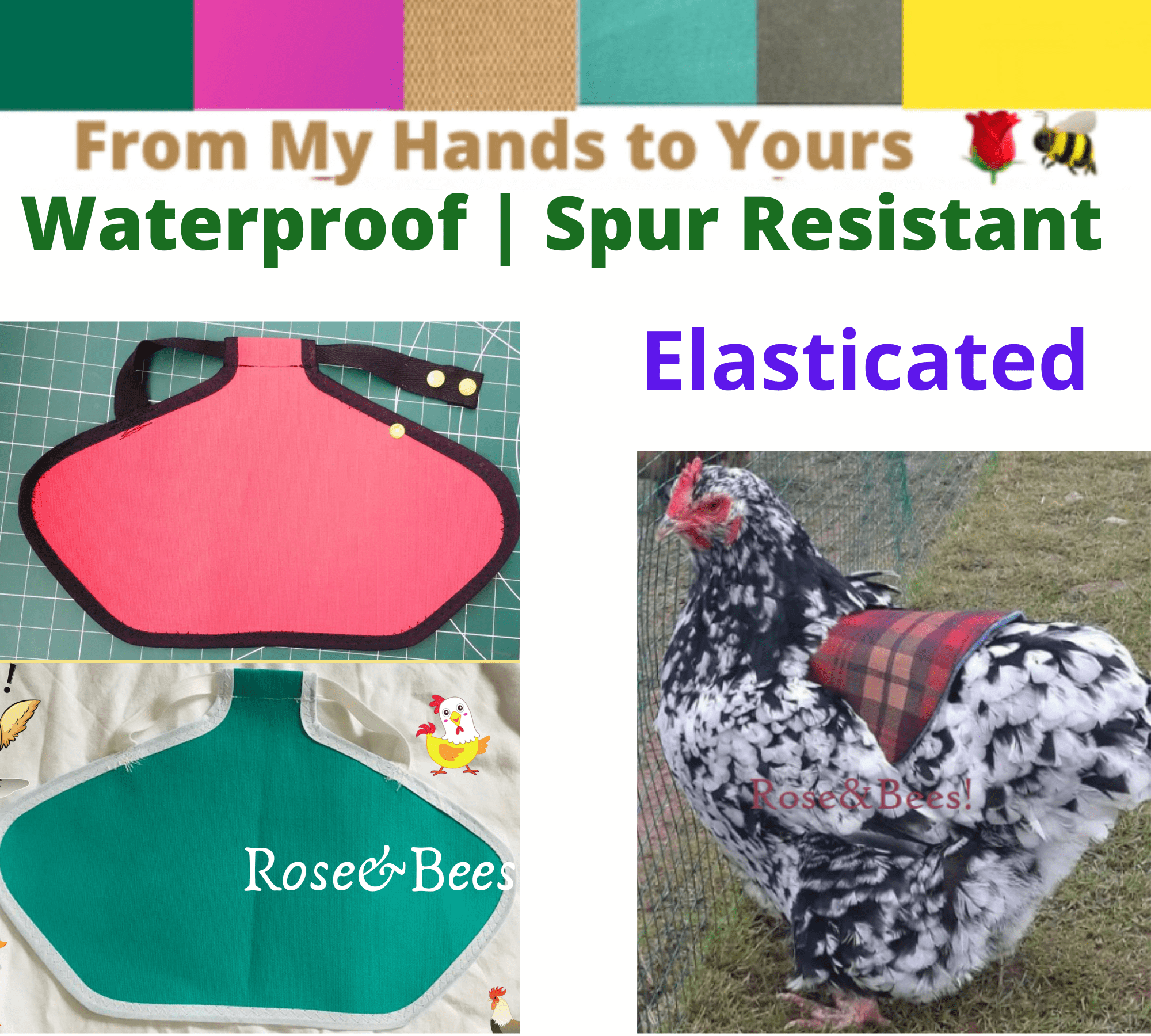 CHICKEN SADDLE | Hen Apron | WIDE | Large Poultry | Waterproof | Egg Layer | Elasticated Jacket | Hen Feather Protector | Bantams orpington