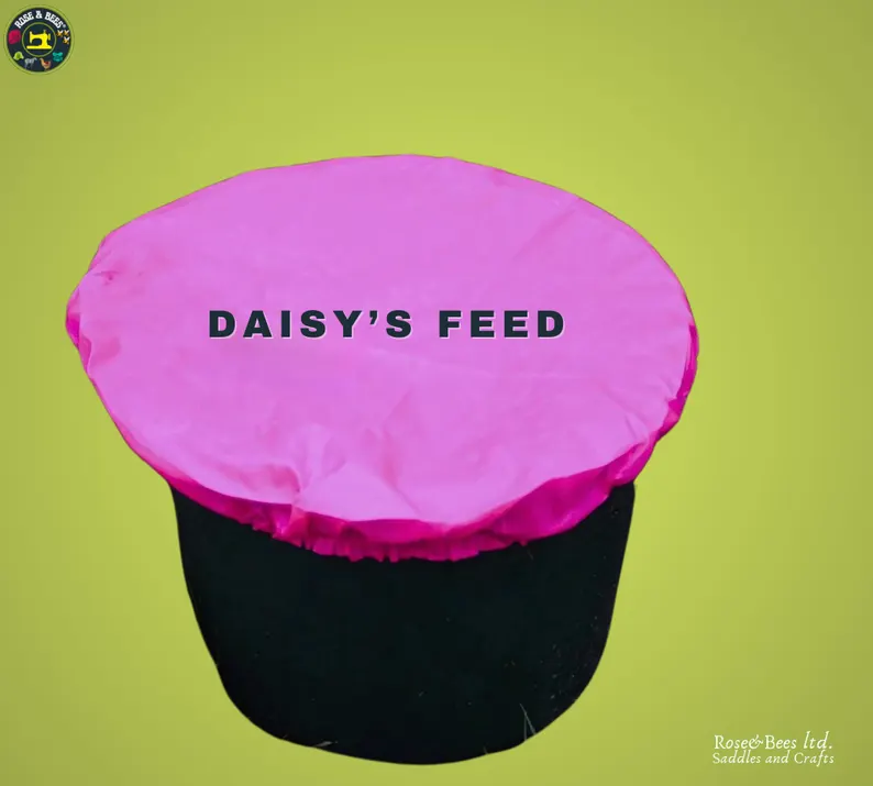 Personalised Embroidered Feed Bucket Covers | Custom Feed Bowl Cover | Feed Bucket Cover | Pink Feed Cover | Blue Feed Cover | Equestrian - Image 3